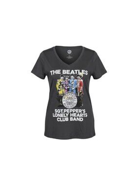 The Beatles Womens Black Cotton Sgt. Peppers Graphic V-Neck T-Shirt Size 1